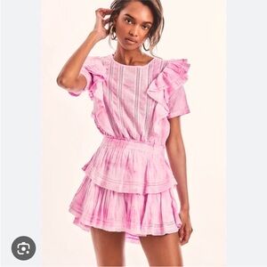 LoveShackFancy Pink Ruffle-Tiered Mini Dress